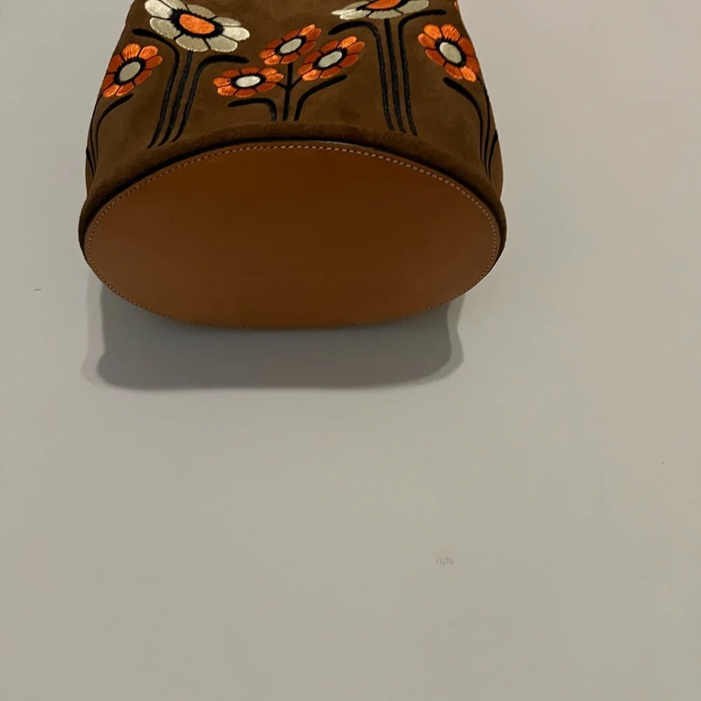 Oria Kiely Brown Floral Embroidered bucket Tote Bag - Picture 2 of 5